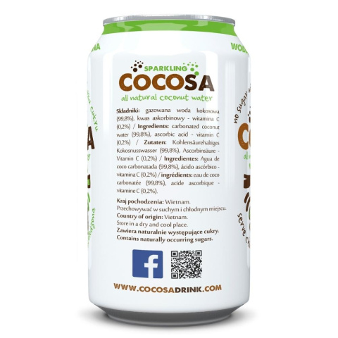 24x Cocosa Woda Kokosowa Gazowana 330 ml