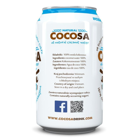 24x Cocosa Woda Kokosowa Niegazowana 330 ml