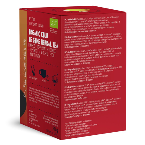 Bio Cold Be Gone Herbal Tea - herbata ziołowa z rooibosem 20 torebek - 30 g