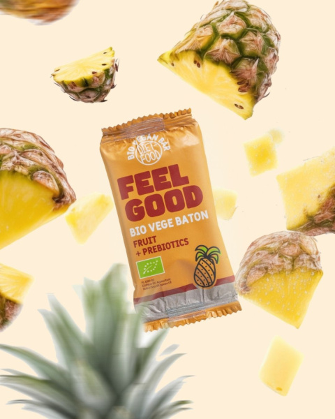 Bio Wegański Batonik FEEL GOOD - owocowy z prebiotykami 35 g Bio Wegański Batonik FEEL GOOD - owocowy z prebiotykami 35 g
