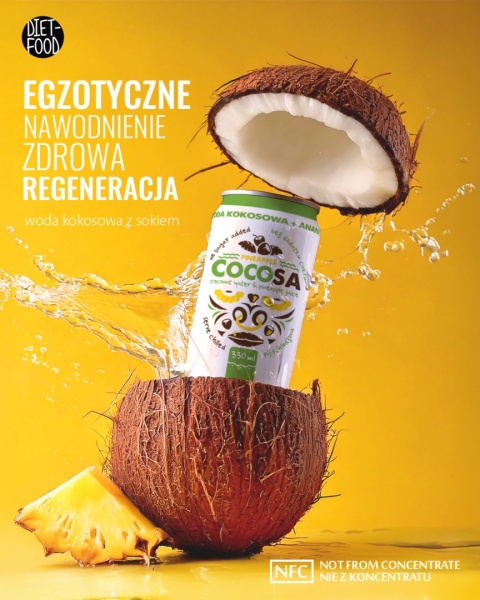 48 x Cocosa Woda Kokosowa Niegazowana z sokiem z Ananasa NFC 330 ml 48 x Cocosa Woda Kokosowa Niegazowana z sokiem z Ananasa NFC 330 ml